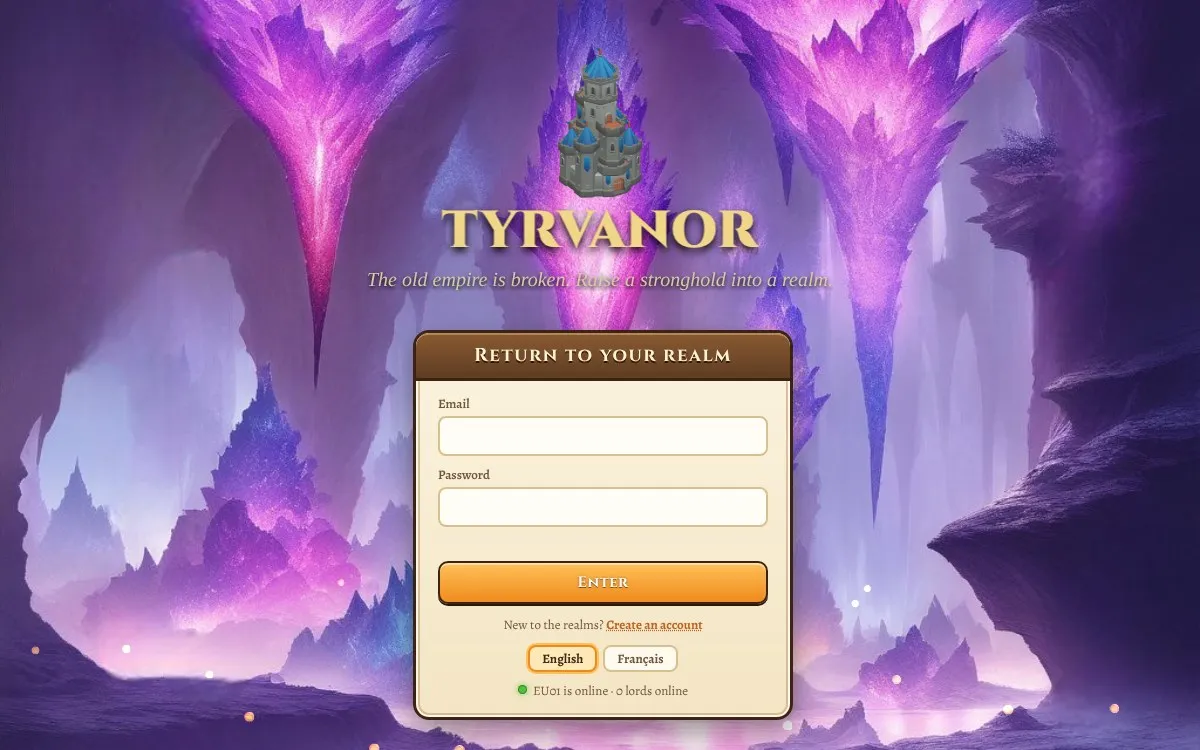 The title screen of Tyrvanor